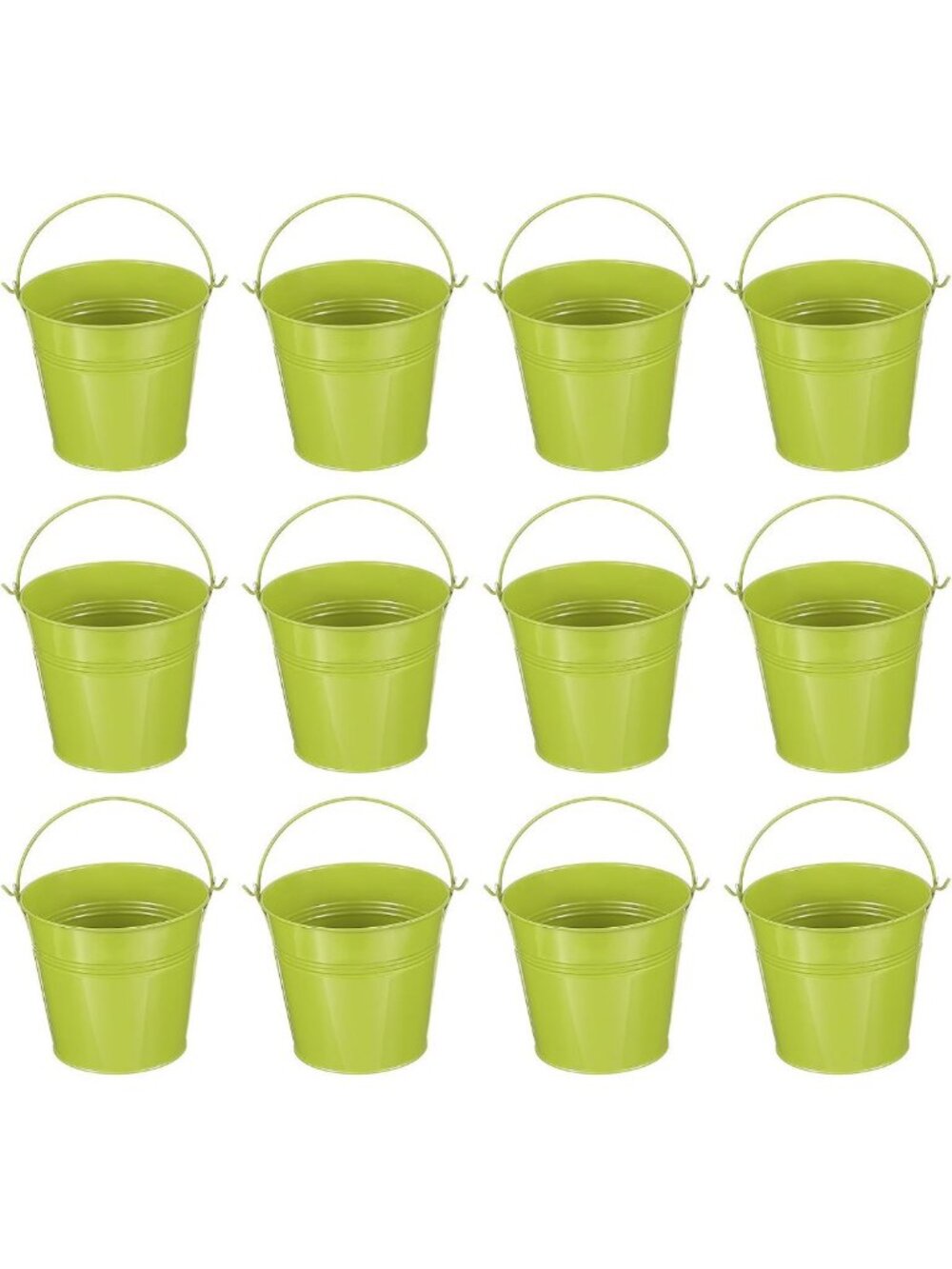 12 Mini Metal Buckets with Handle - Small Green Easter Decor, Party Favors